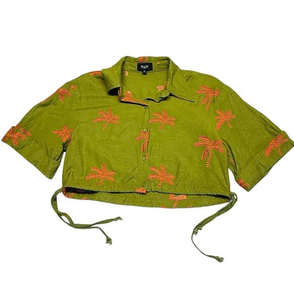 MAAC Zurri embroidered pal crop collared button up blouse green XS - Picture 9 of 16